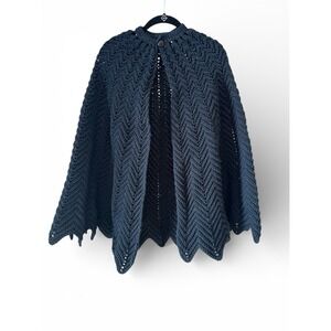 Handmade Black Crochet Shawl/Wrap Whimsy Goth Layering Piece Warm One Of A Kind